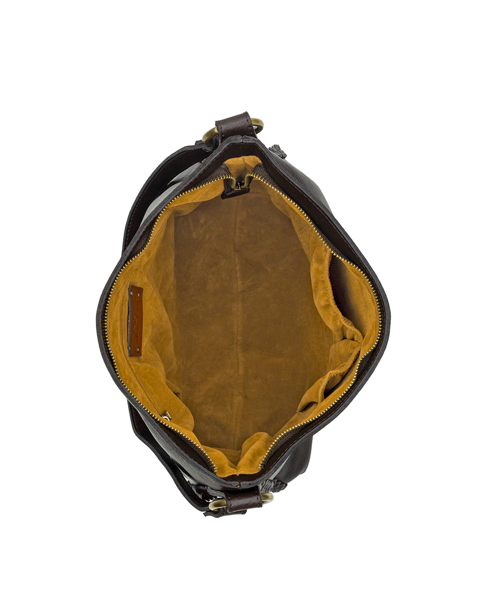 Female - Kalispell Hobo Crossbody - Rugged Natural Grain Leather - chocolate - by Patricia Nash - View 4 of 5