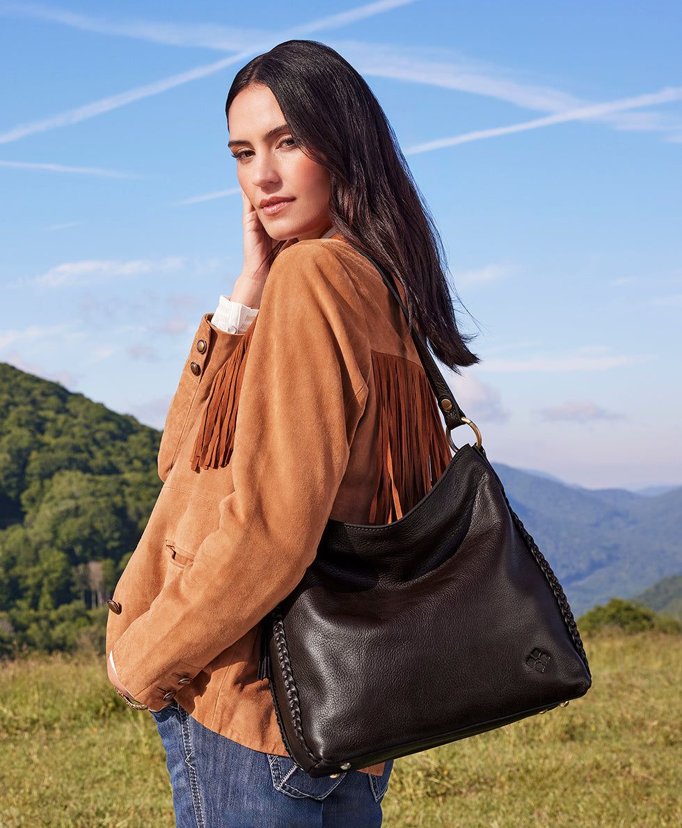 Female - Kalispell Hobo Crossbody - Rugged Natural Grain Leather - chocolate - by Patricia Nash - View 5 of 5