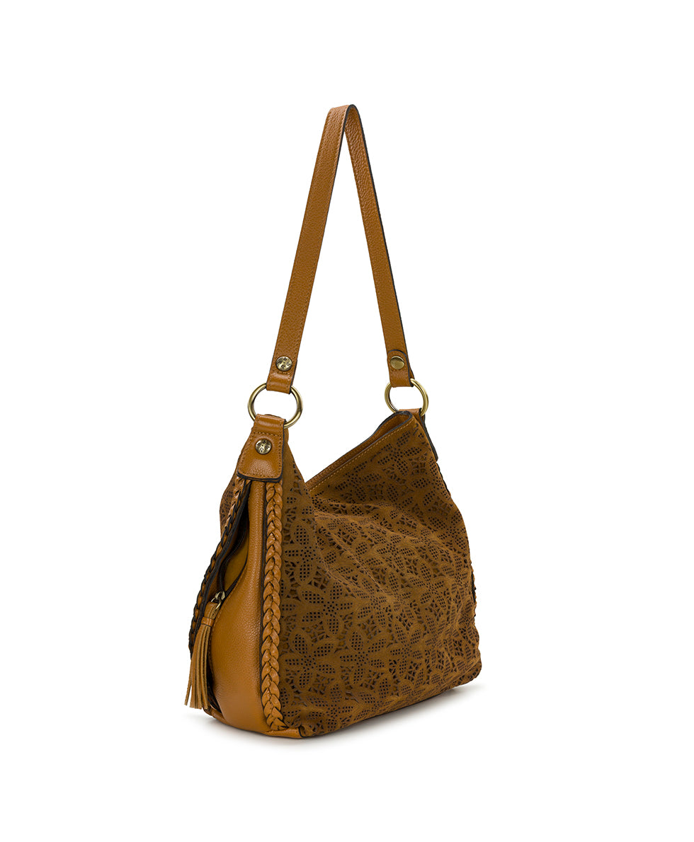 Female - Kalispell Hobo | Floral Perforated Suede | Light Tan - light tan - by Patricia Nash - View 3 of 4