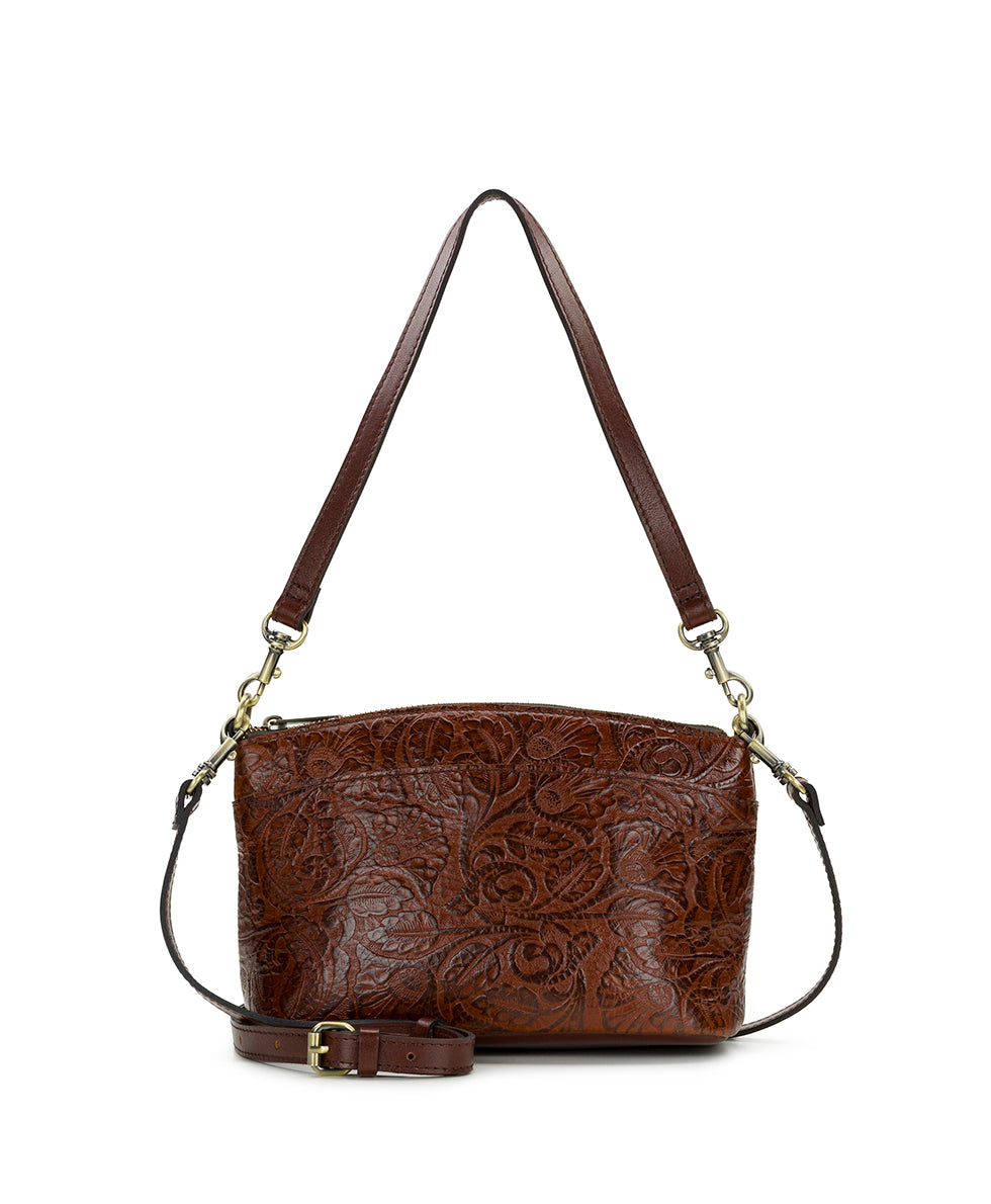 Female - Arlee Crossbody | Brazilian Supple Tooled | Cognac - denim - by Patricia Nash - View 1 of 4