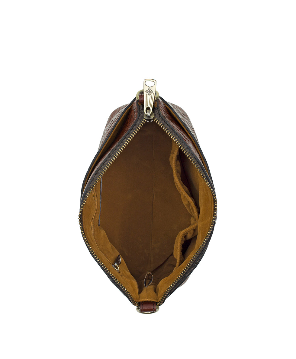 Female - Arlee Crossbody | Brazilian Supple Tooled | Cognac - denim - by Patricia Nash - View 4 of 4