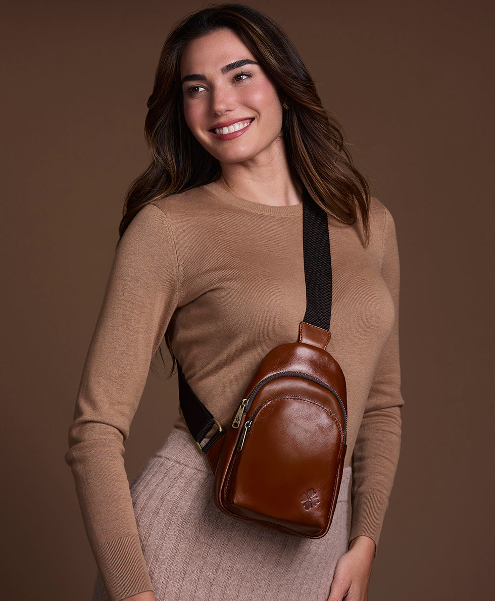 Female - Louetta Sling Crossbody - Vintage Distressed Leather - cognac - by Patricia Nash - View 3 of 8