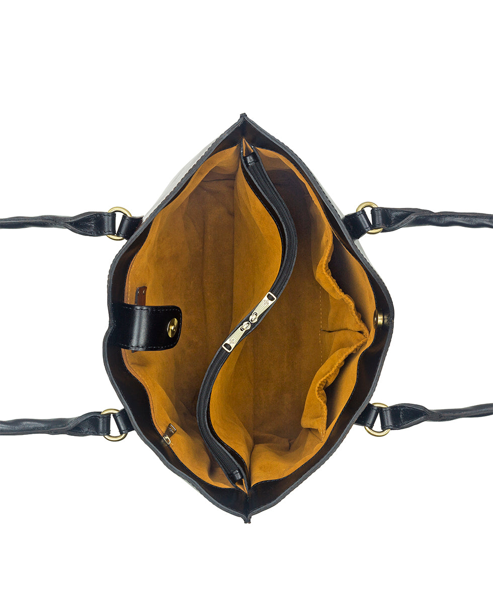 Female - Marion Tote - Colorblock - black / british tan - by Patricia Nash - View 5 of 5