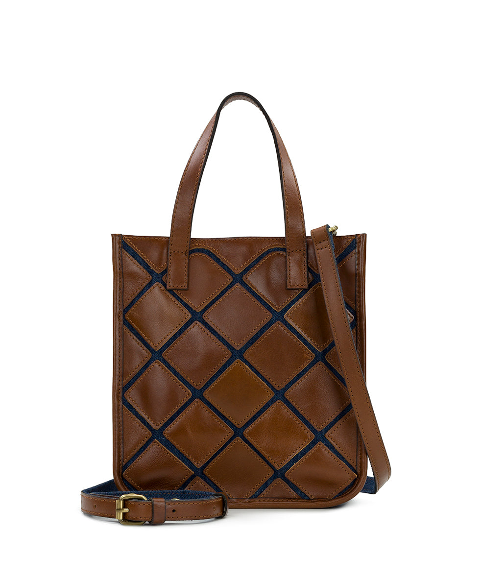 Female - Billie Top Handle Crossbody - Denim and Leather Colorblock - cognac / dark denim - by Patricia Nash - View 1 of 5
