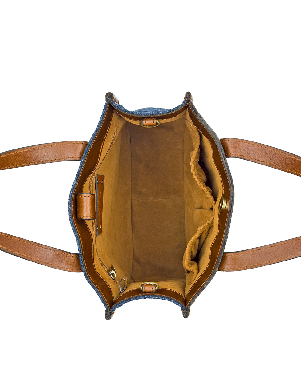 Female - Billie Top Handle Crossbody - Denim and Leather Colorblock - cognac / dark denim - by Patricia Nash - View 5 of 5