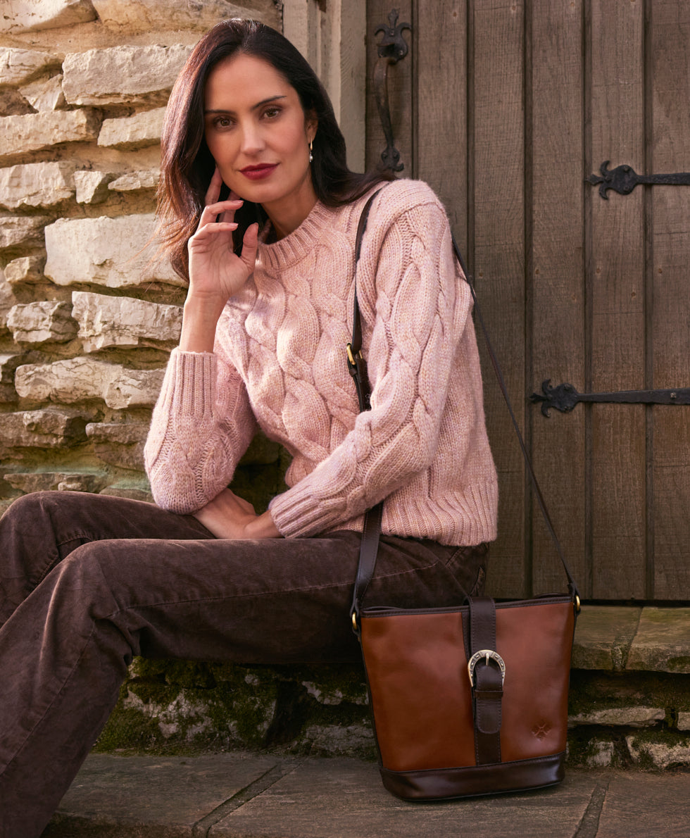 Female - Wyola Bucket - Vintage Distressed Leather - cognac / chocolate - by Patricia Nash - View 4 of 5