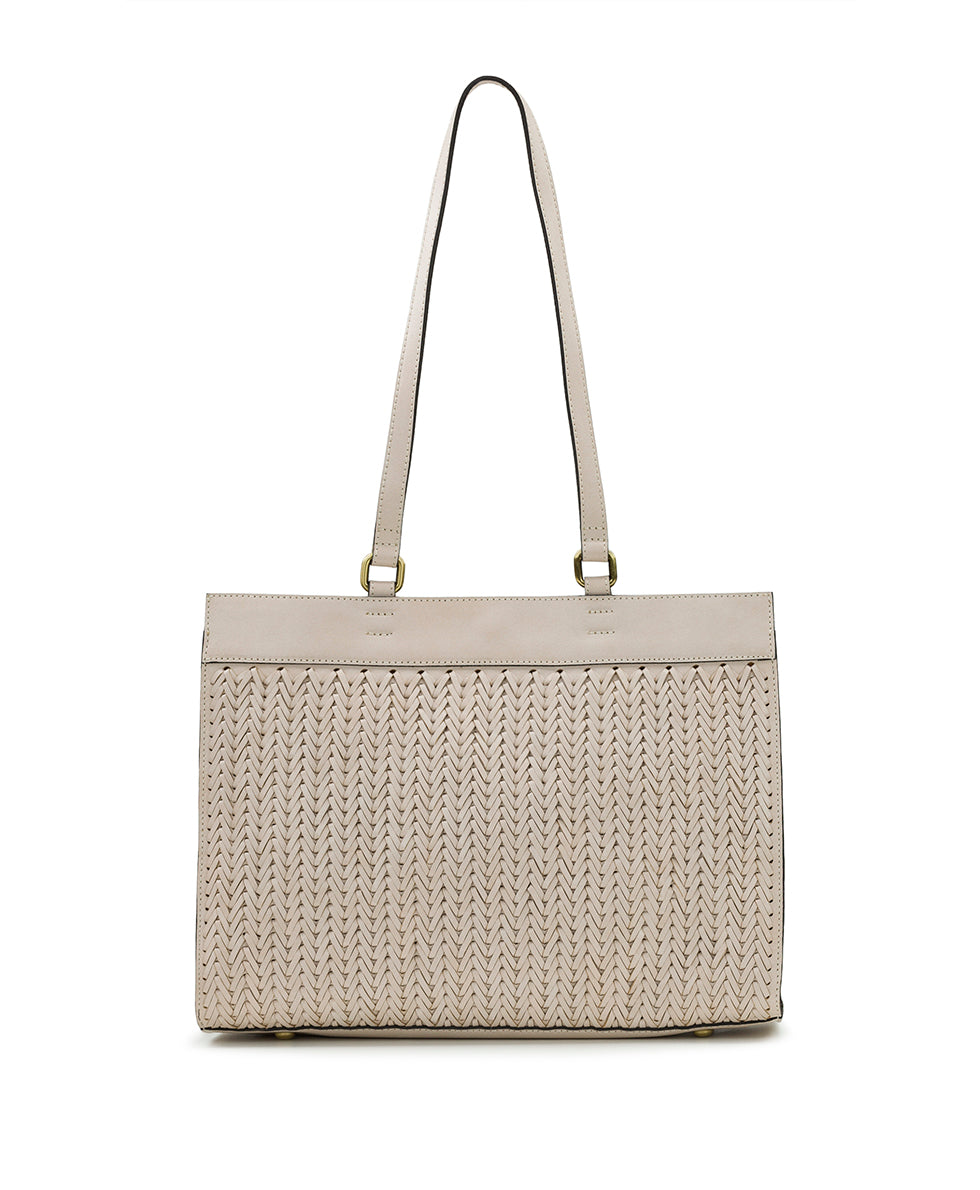 Female - Ophira Shopper Tote - Specialty Woven Leather - chalk white - by Patricia Nash - View 1 of 4