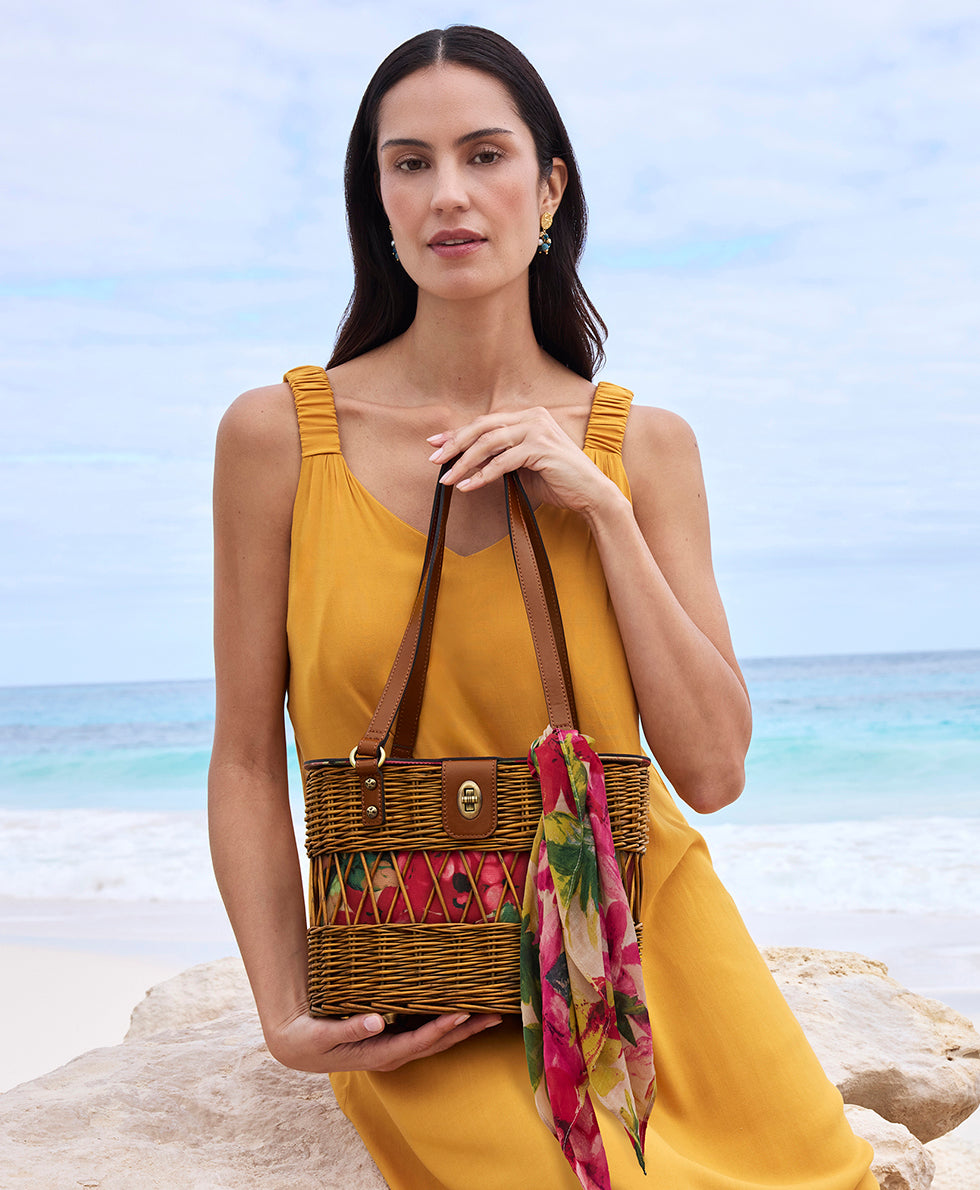 Female - Kalamaria Satchel with Spring Multi Scarf - Spring Wicker - spring multi - by Patricia Nash - View 4 of 5