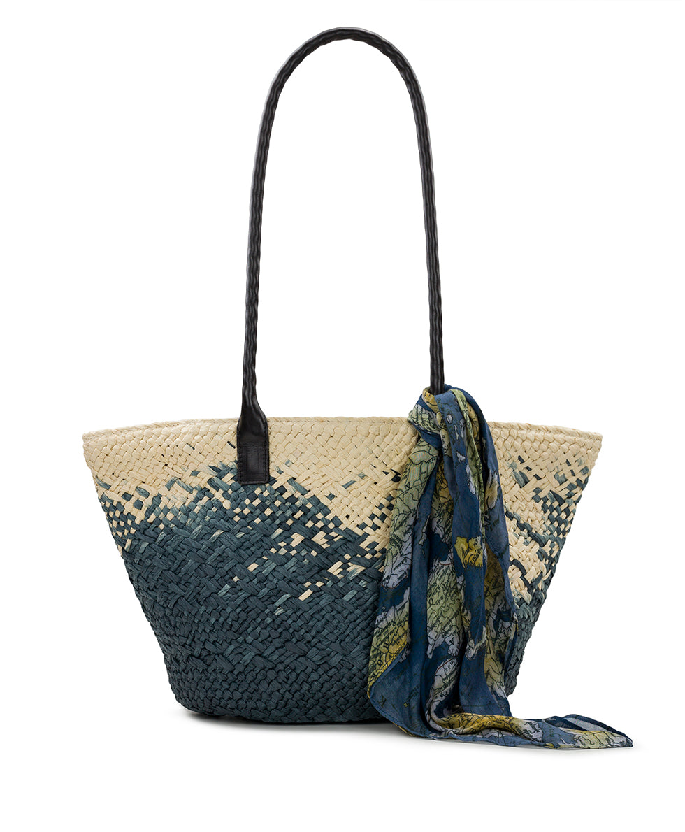 Female - Calypso Woven Tote with Greek Map Scarf - Specialty Woven - navy / natural - by Patricia Nash - View 1 of 5