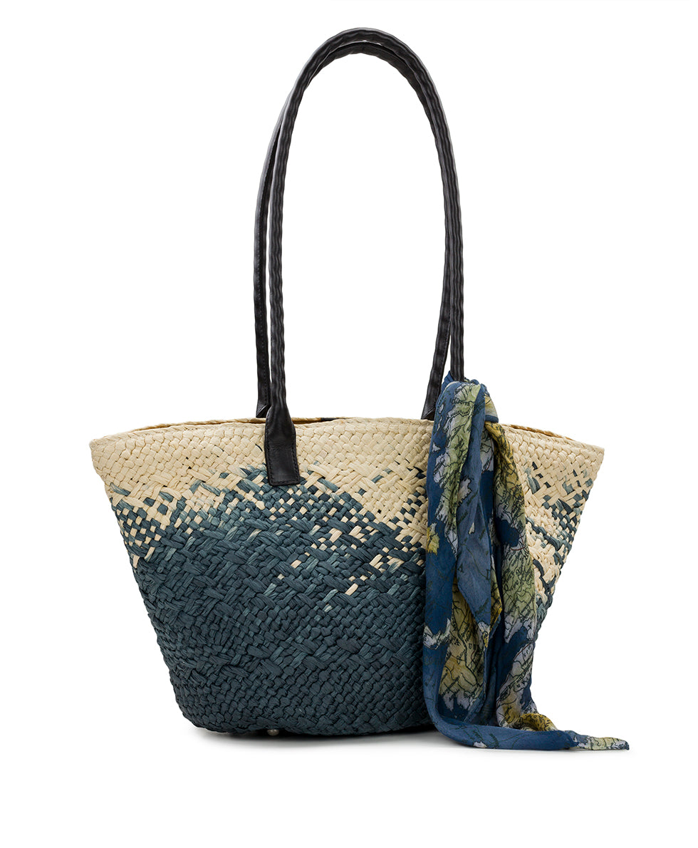 Female - Calypso Woven Tote with Greek Map Scarf - Specialty Woven - navy / natural - by Patricia Nash - View 3 of 5