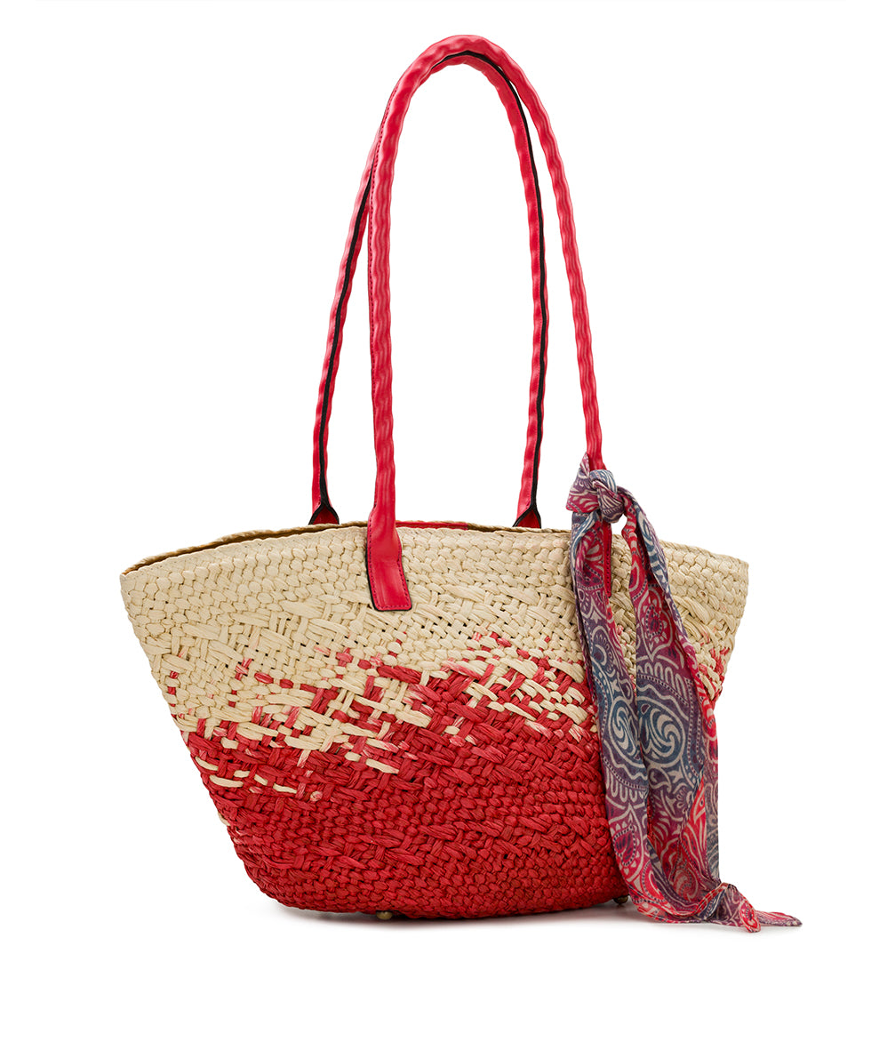 Female - Calypso Woven Tote with Greek Ombre Scarf - Specialty Woven - passion / natural - by Patricia Nash - View 3 of 5