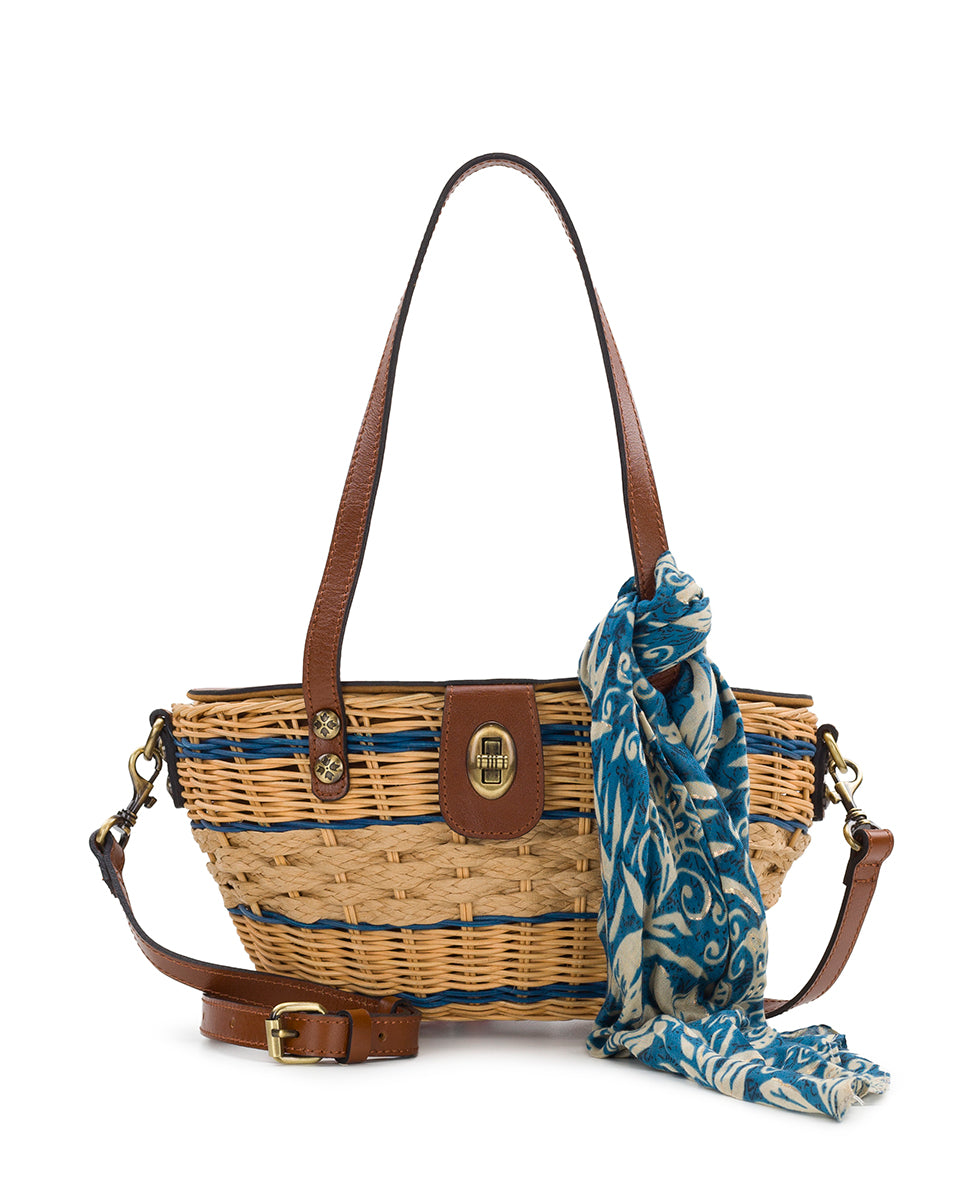 Female - Thea Basket w/ Greek Floral Scarf - Spring Wicker - tan - by Patricia Nash - View 1 of 4