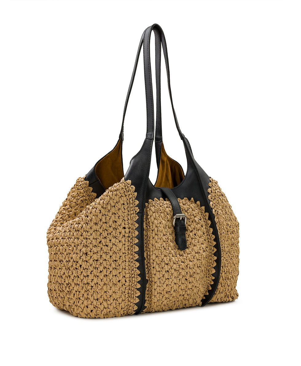 Female - Santorini Woven Satchel - Specialty Woven - natural / white - by Patricia Nash - View 4 of 21