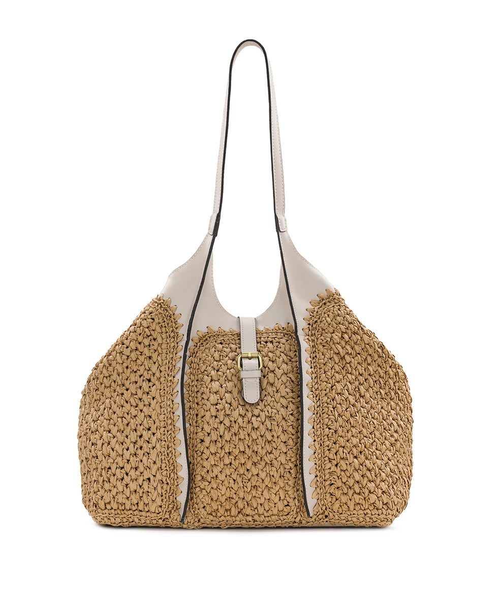 Female - Santorini Woven Satchel - Specialty Woven - natural / black - by Patricia Nash - View 19 of 27