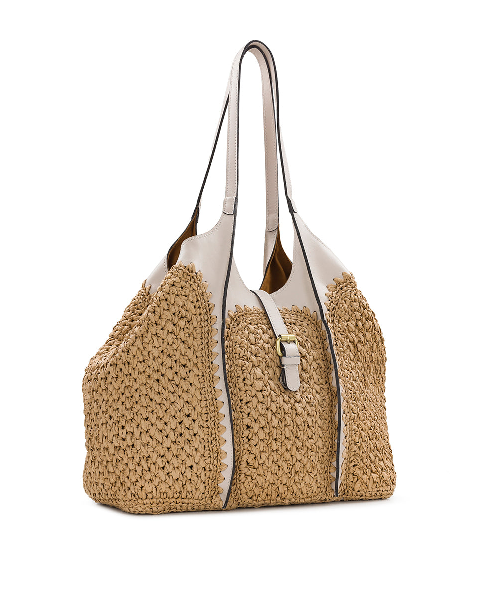 Female - Santorini Woven Satchel - Specialty Woven - natural / black - by Patricia Nash - View 22 of 27