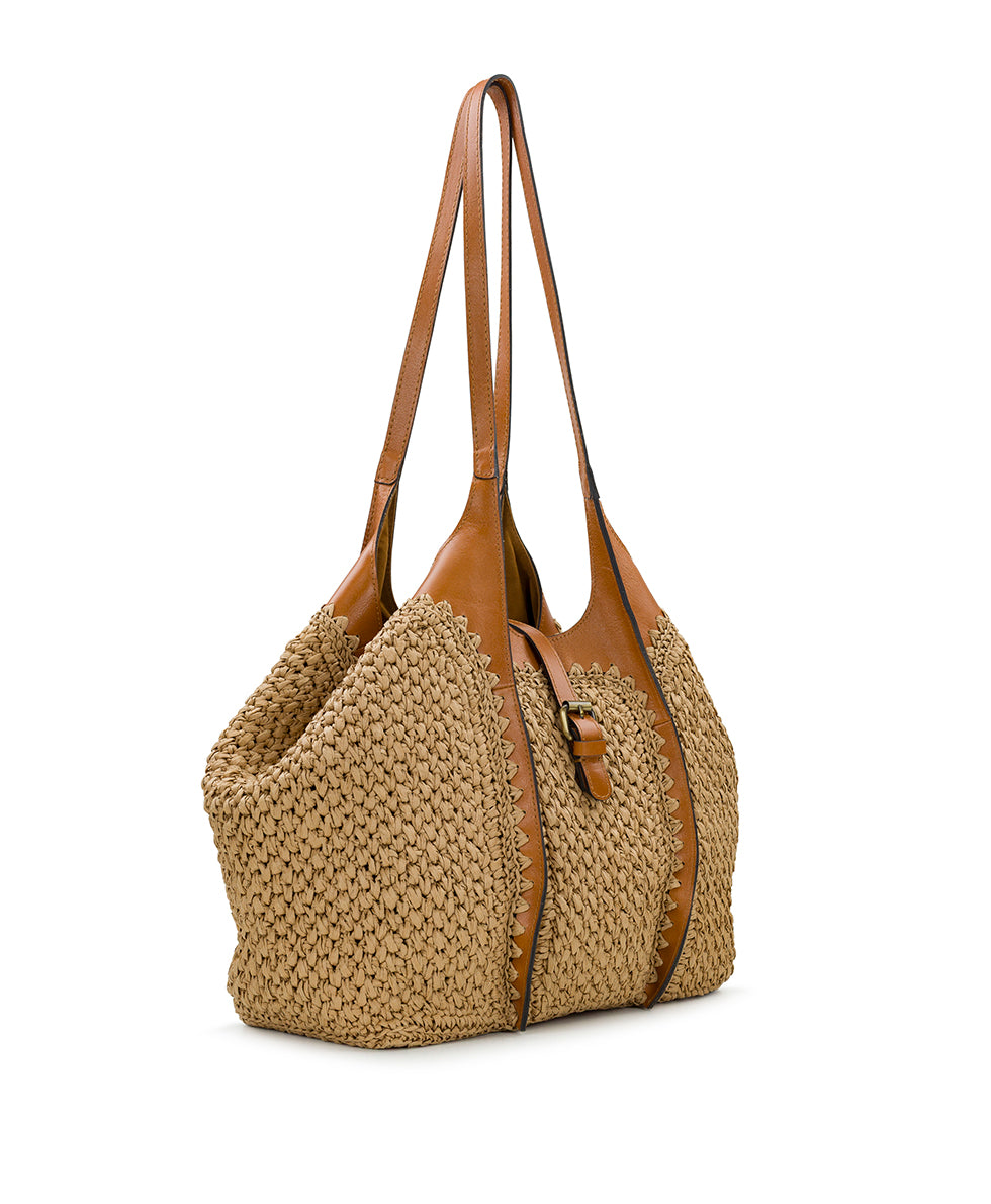 Female - Santorini Woven Satchel - Specialty Woven - natural / white - by Patricia Nash - View 14 of 21