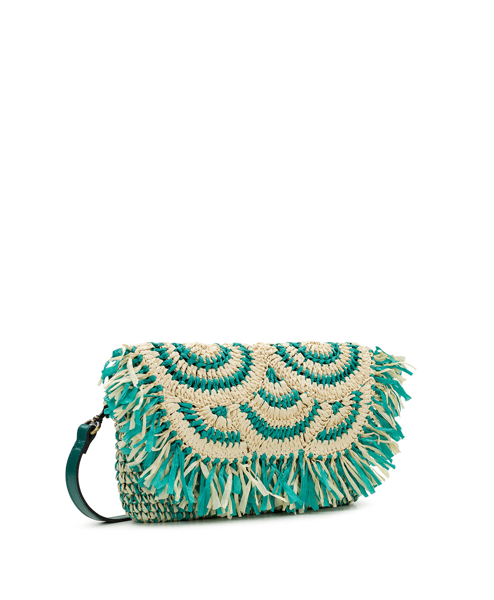 Female - Loulia Clutch Crossbody - Specialty Woven - natural / aqua green - by Patricia Nash - View 3 of 4