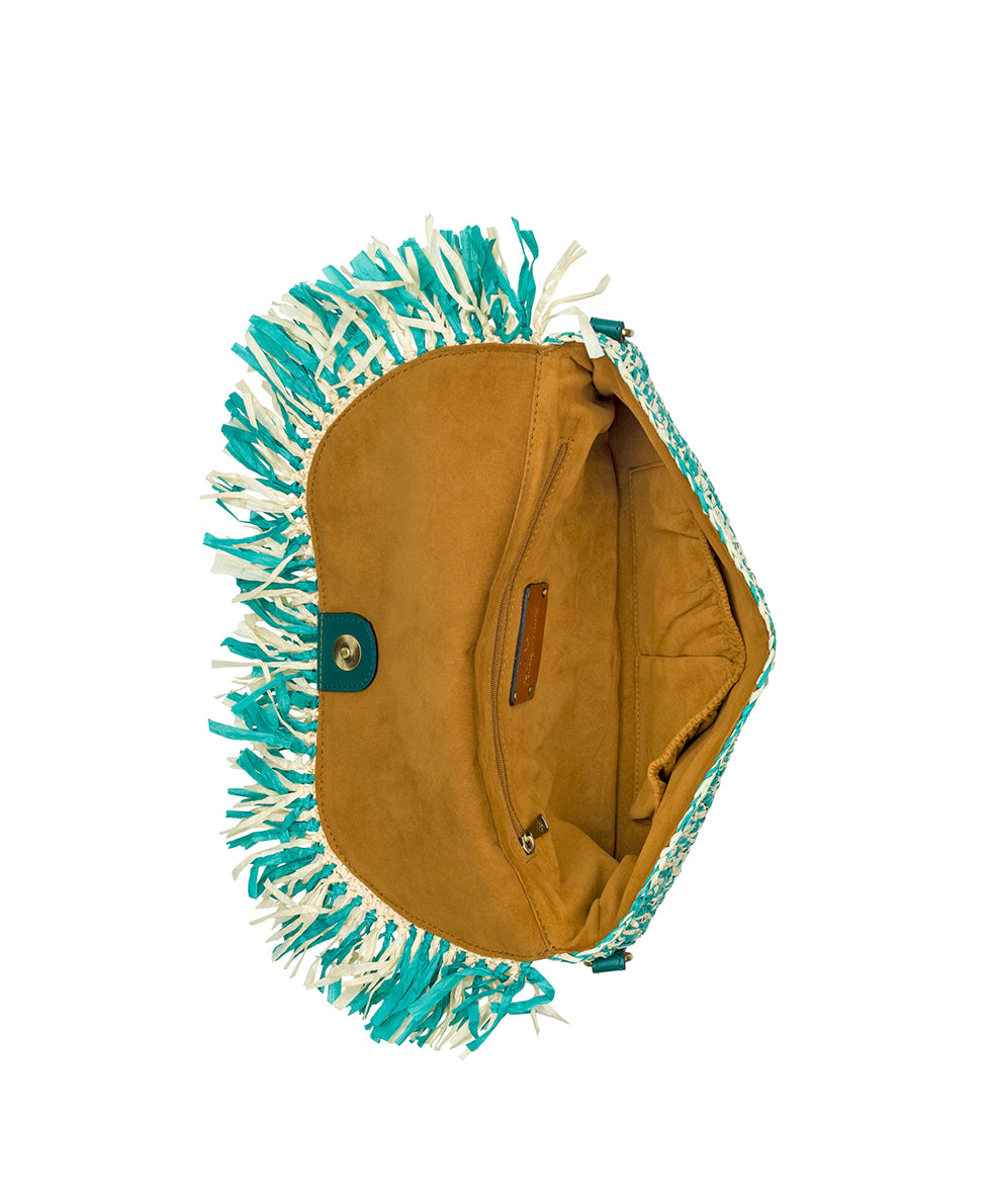 Female - Loulia Clutch Crossbody - Specialty Woven - natural / aqua green - by Patricia Nash - View 4 of 4