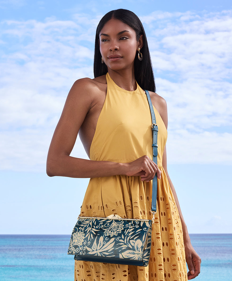 Female - Iris Frame Crossbody - Greek Floral Print - greek floral print - by Patricia Nash - View 4 of 6