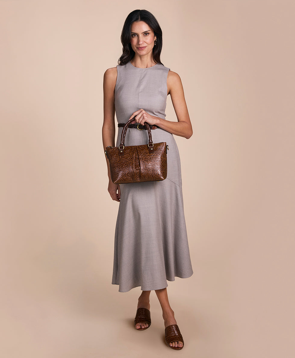 Zora Top Handle Crossbody | Brazilian Supple Tooled | Cognac