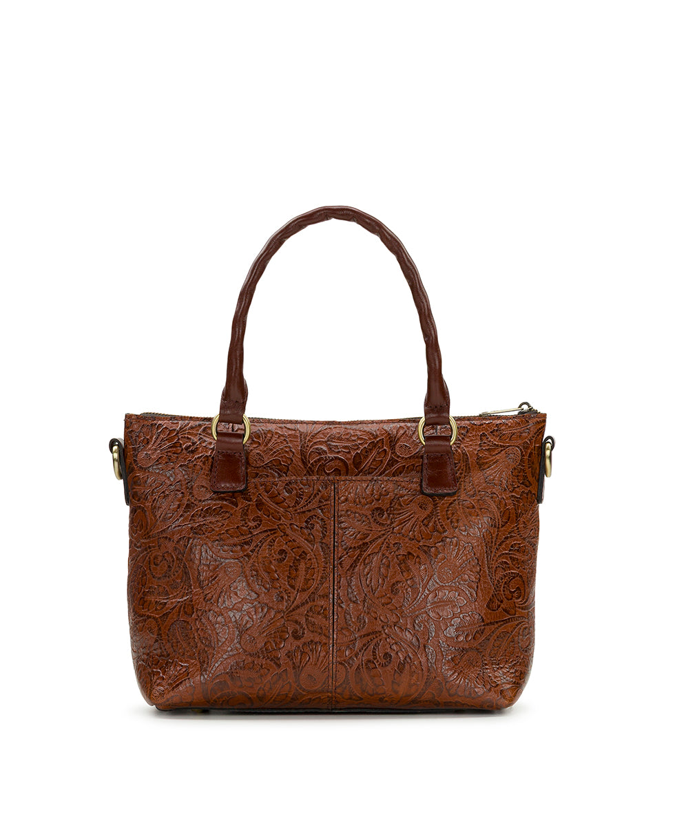 Female - Zora Top Handle Crossbody | Brazilian Supple Tooled | Cognac - cognac - by Patricia Nash - View 3 of 6