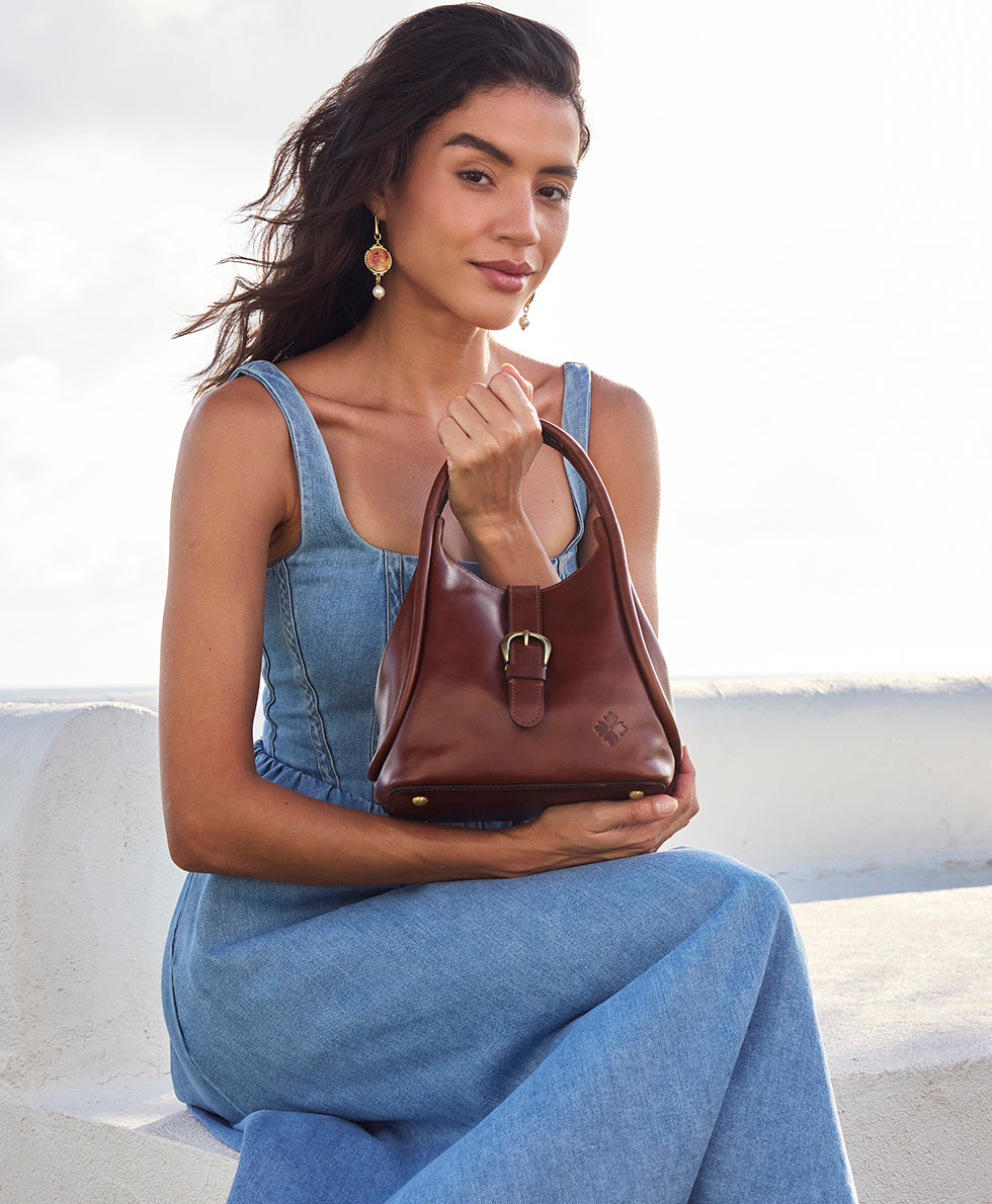 Female - Halina Top Handle Crossbody - Vintage Distressed Leather - cognac - by Patricia Nash - View 4 of 5