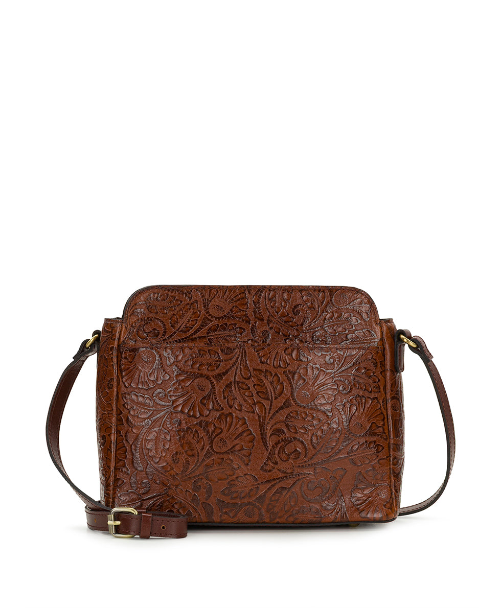 Female - Ithaca Crossbody | Brazilian Supple Tooled | Cognac - cognac - by Patricia Nash - View 1 of 6