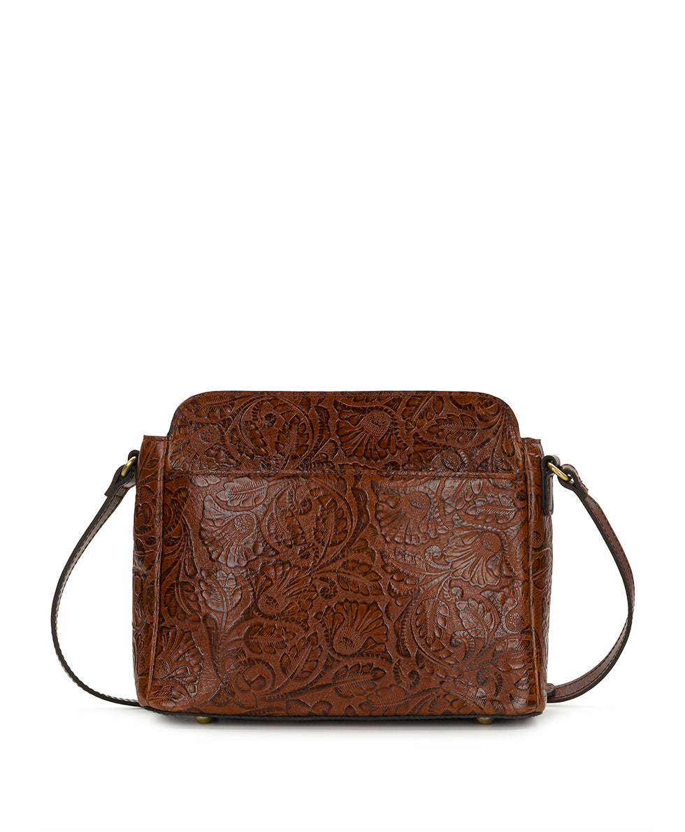 Female - Ithaca Crossbody | Brazilian Supple Tooled | Cognac - cognac - by Patricia Nash - View 3 of 6