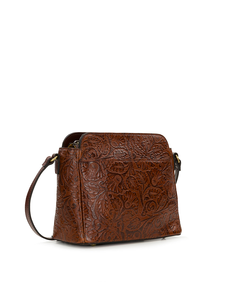 Female - Ithaca Crossbody | Brazilian Supple Tooled | Cognac - cognac - by Patricia Nash - View 4 of 6