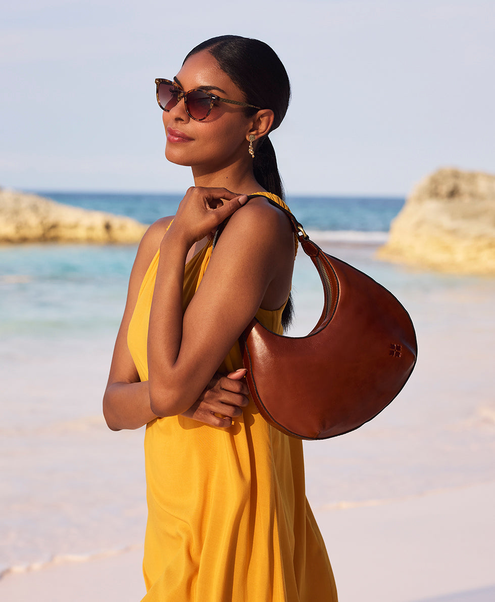 Female - Coco Crescent Hobo - Vintage Distressed Leather - cognac - by Patricia Nash - View 4 of 5
