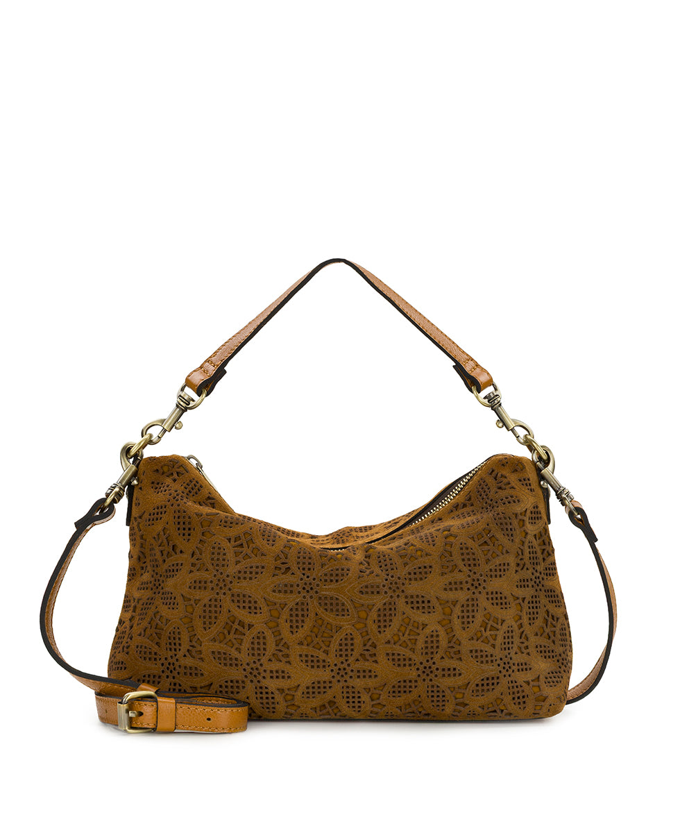 Female - Kolena Hobo Crossbody | Floral Perforated Suede | Light Tan - light tan - by Patricia Nash - View 1 of 6