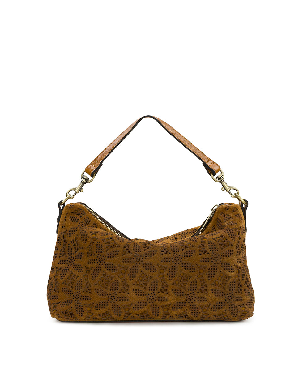 Female - Kolena Hobo Crossbody | Floral Perforated Suede | Light Tan - light tan - by Patricia Nash - View 3 of 6
