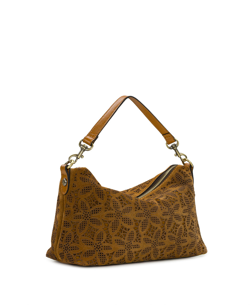 Female - Kolena Hobo Crossbody | Floral Perforated Suede | Light Tan - light tan - by Patricia Nash - View 4 of 6