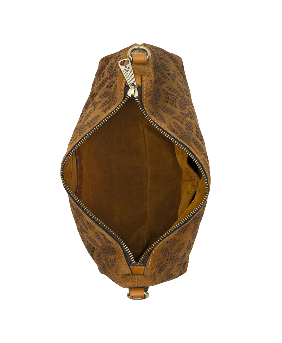 Female - Kolena Hobo Crossbody | Floral Perforated Suede | Light Tan - light tan - by Patricia Nash - View 5 of 6