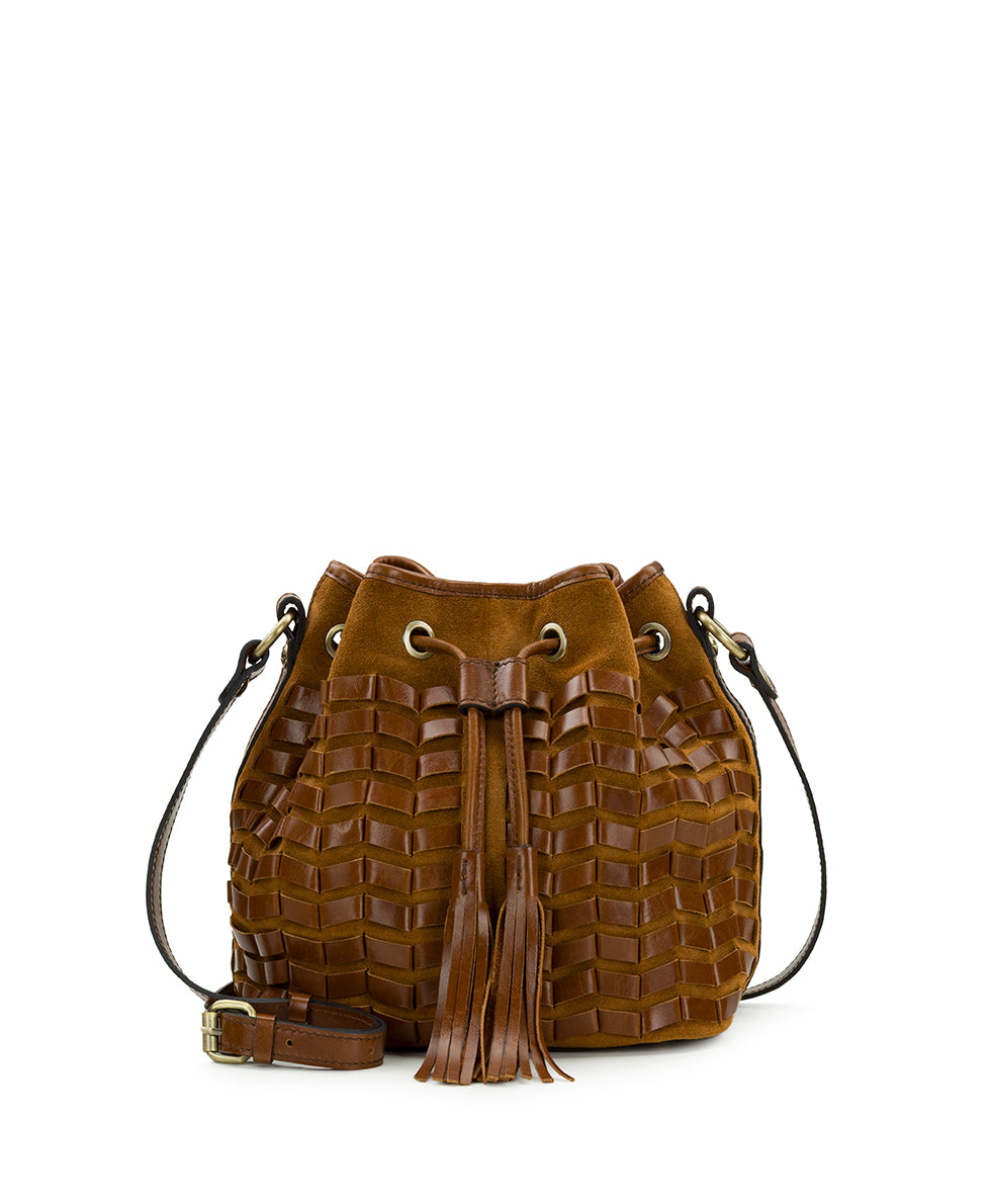 Female - Bellona Drawstring Bucket - Suede Leather - cognac - by Patricia Nash - View 1 of 4