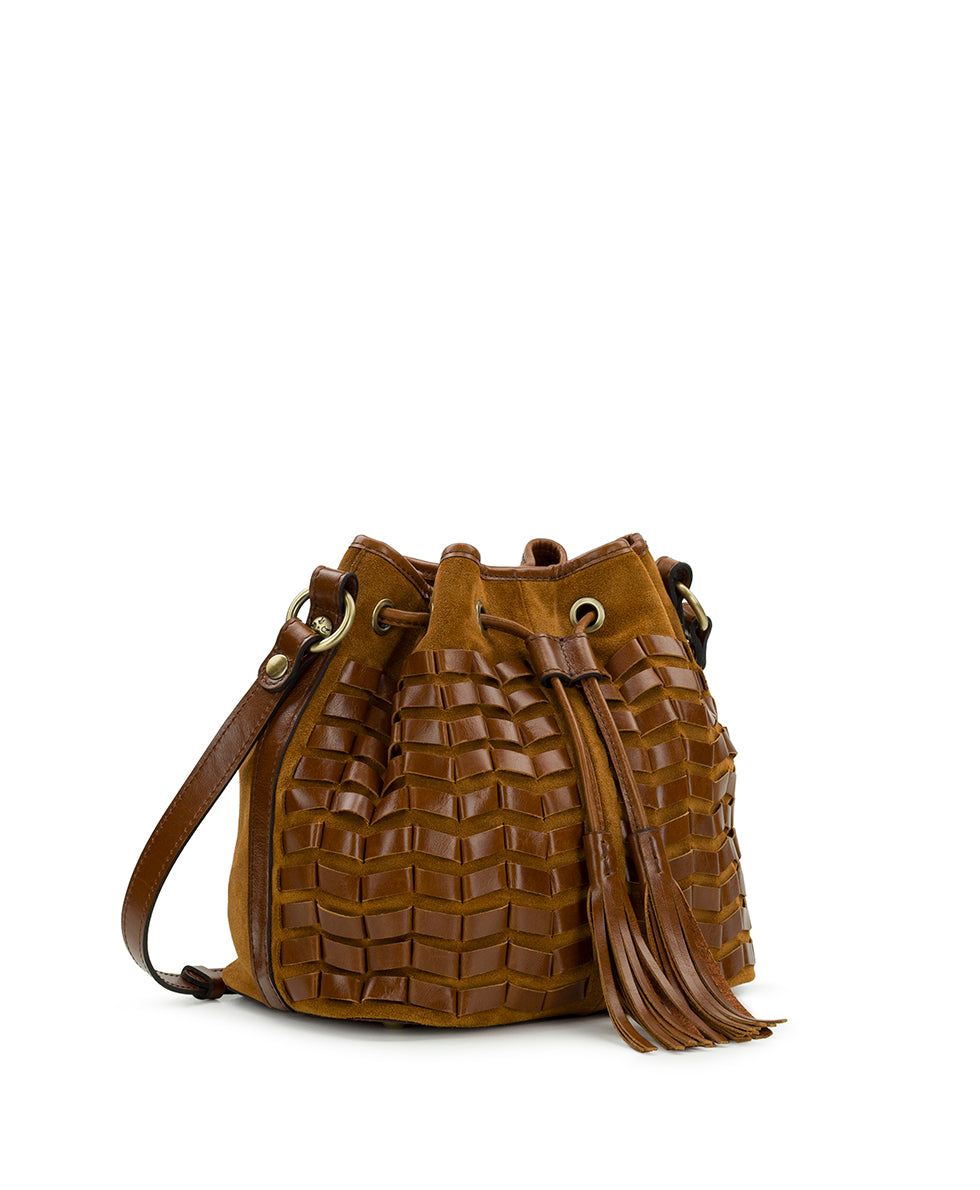 Female - Bellona Drawstring Bucket - Suede Leather - cognac - by Patricia Nash - View 3 of 4