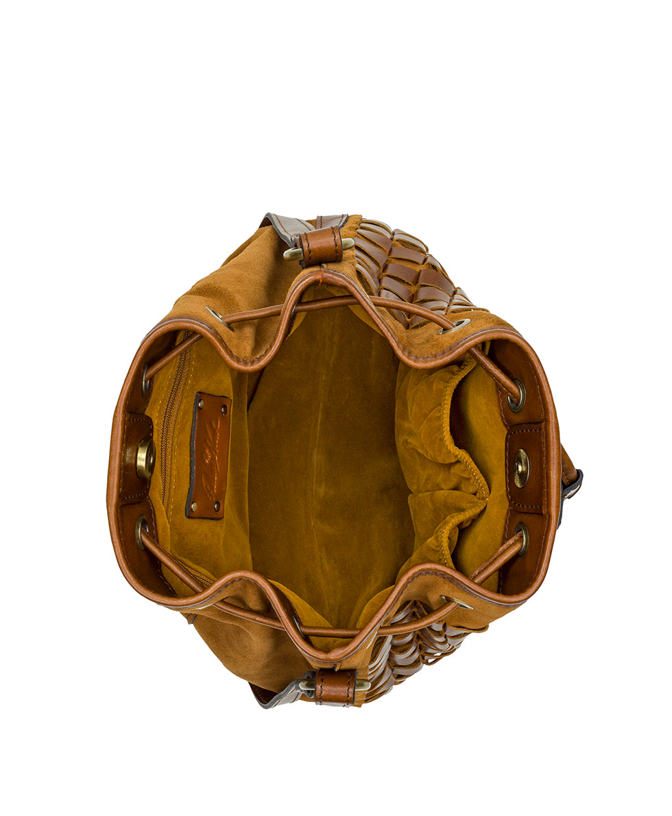 Female - Bellona Drawstring Bucket - Suede Leather - cognac - by Patricia Nash - View 4 of 4