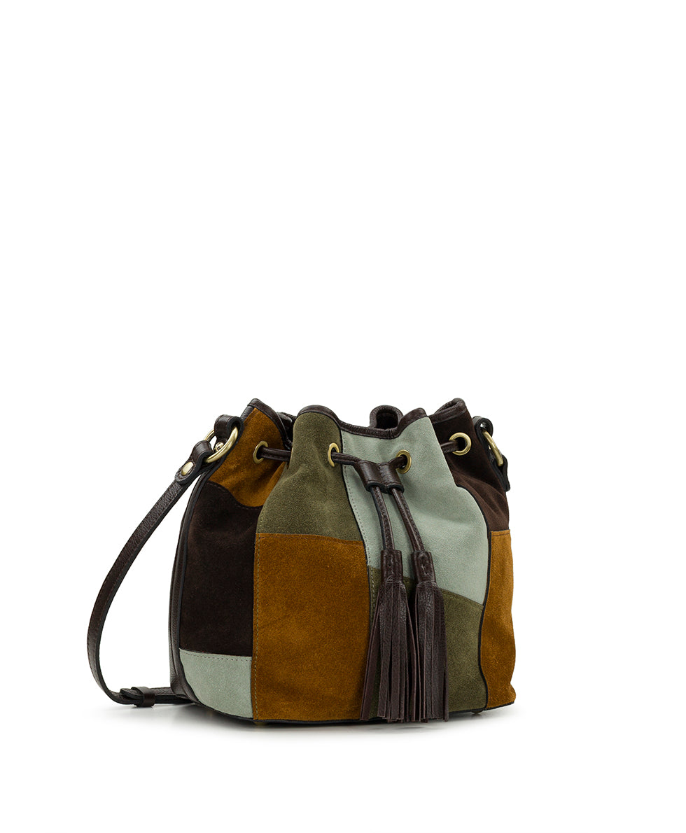 Female - Bellona Drawstring | Suede Patchwork | Chocolate/Cognac/Olive/Nordic Blue - chocolate/cognac/olive/nordic blue - by Patricia Nash - View 3 of 4