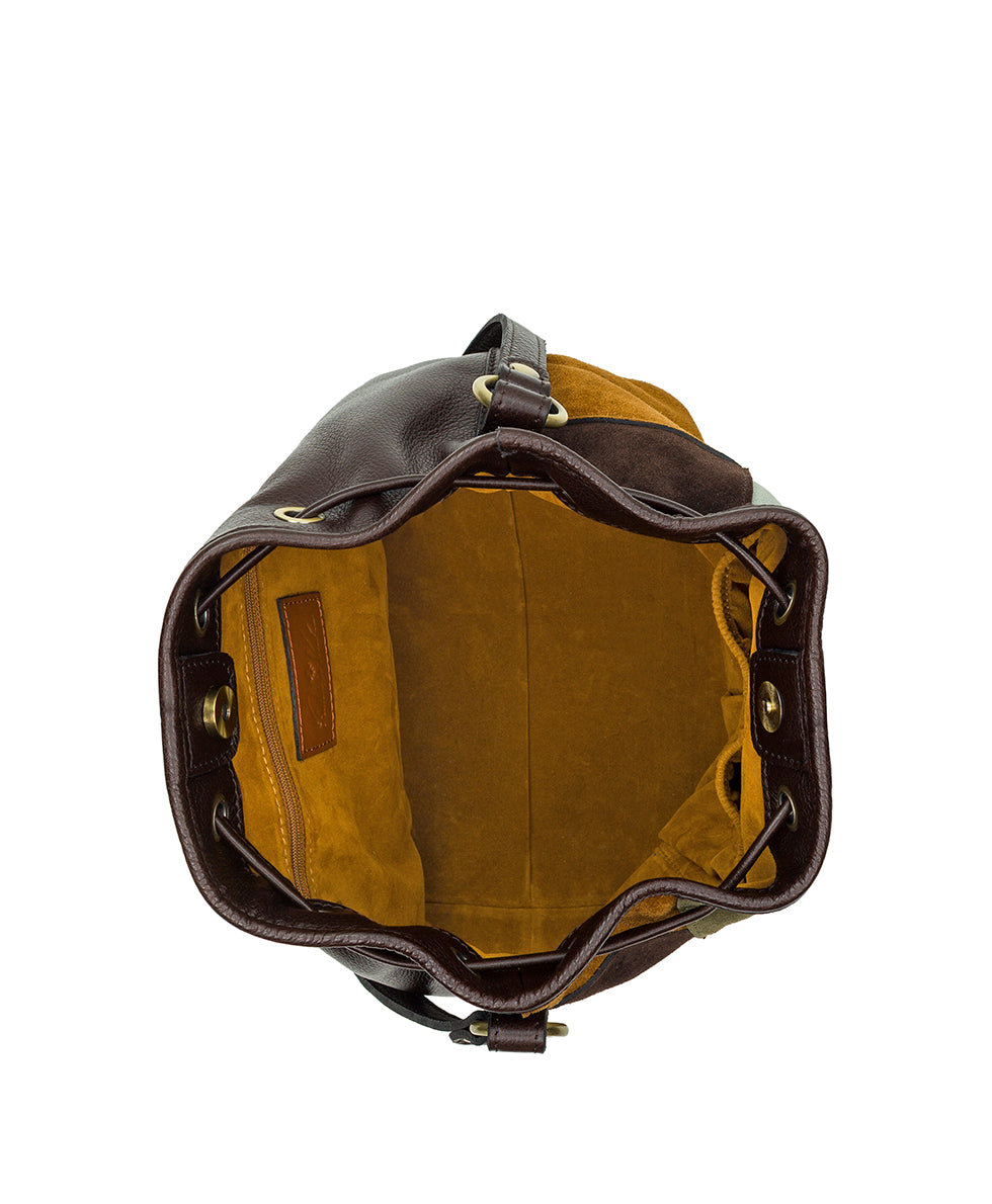 Female - Bellona Drawstring | Suede Patchwork | Chocolate/Cognac/Olive/Nordic Blue - chocolate/cognac/olive/nordic blue - by Patricia Nash - View 4 of 4