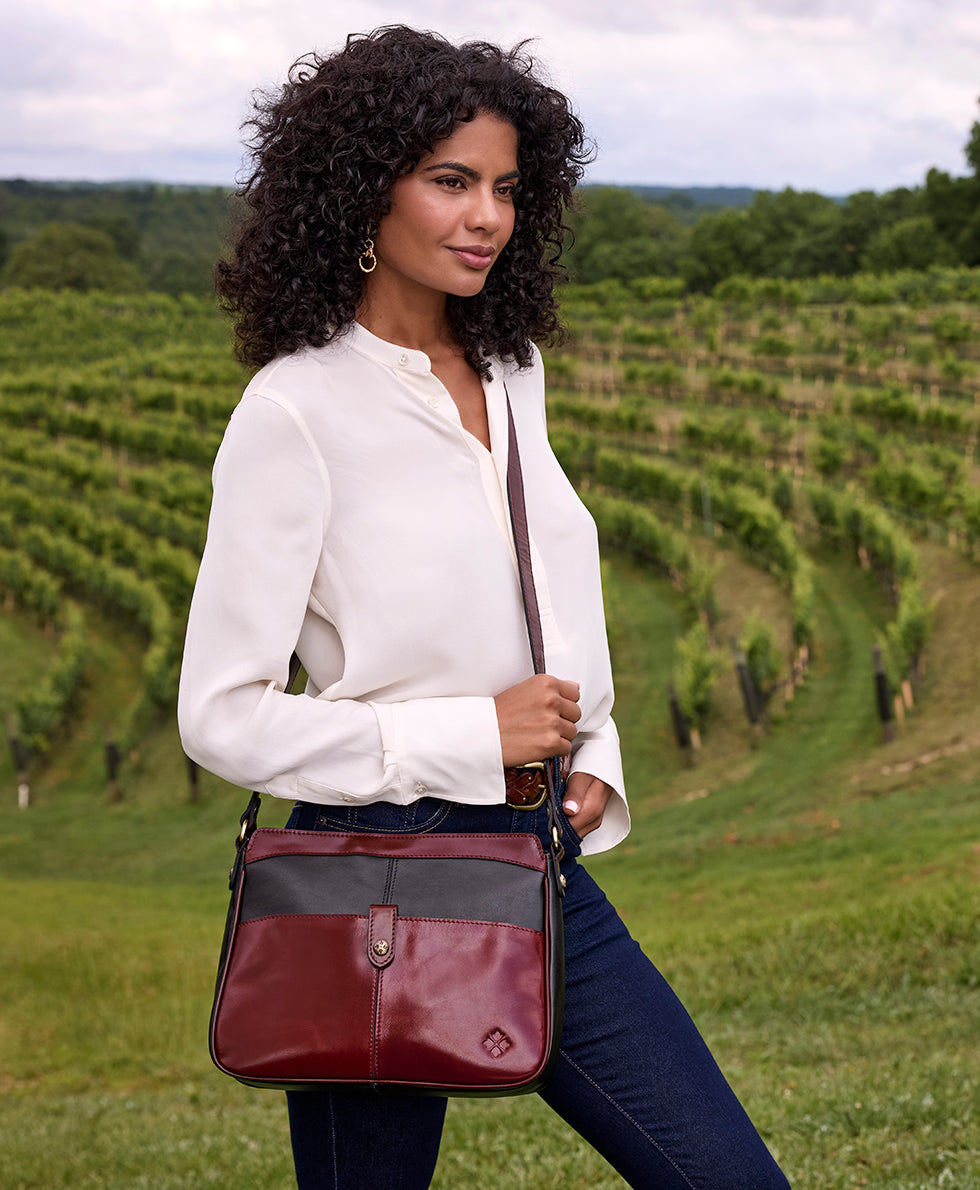 Female - Carini Crossbody - Colorblock - oxblood/british tan/black - by Patricia Nash - View 4 of 6