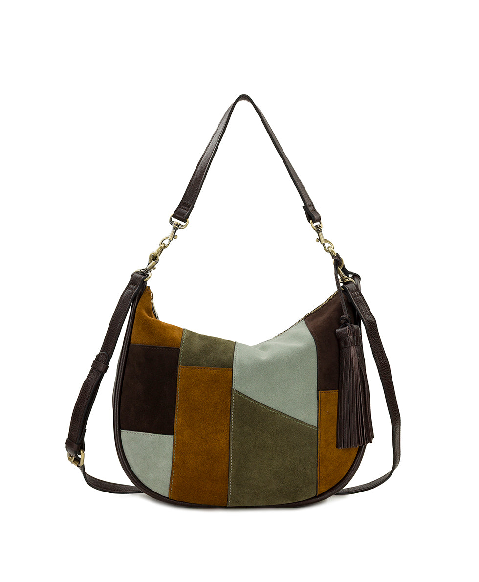 Female - Chiavari Hobo | Suede Patchwork | Chocolate/Cognac/Olive/Nordic Blue - chocolate/cognac/olive/nordic blue - by Patricia Nash - View 1 of 4