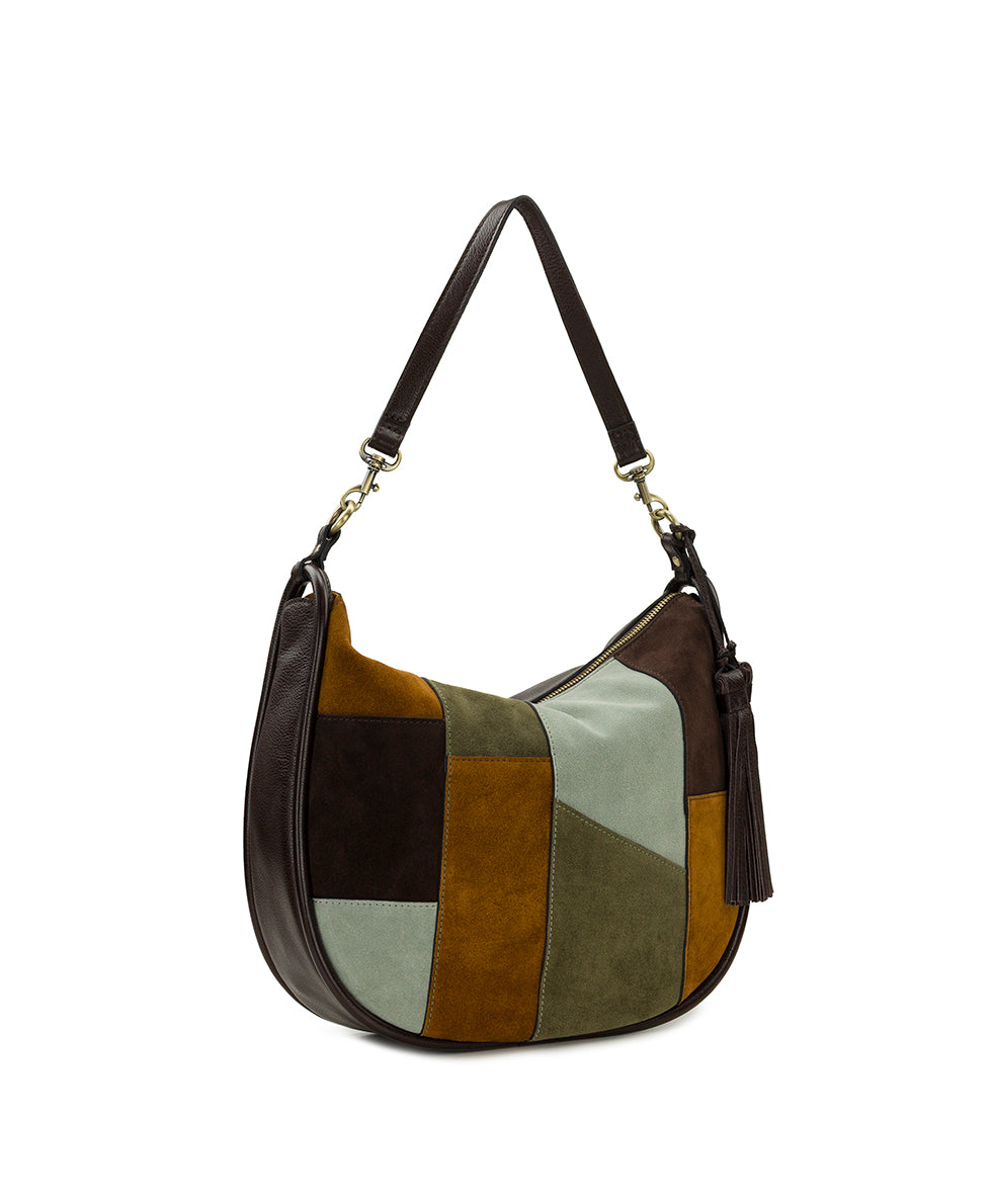 Female - Chiavari Hobo | Suede Patchwork | Chocolate/Cognac/Olive/Nordic Blue - chocolate/cognac/olive/nordic blue - by Patricia Nash - View 3 of 4