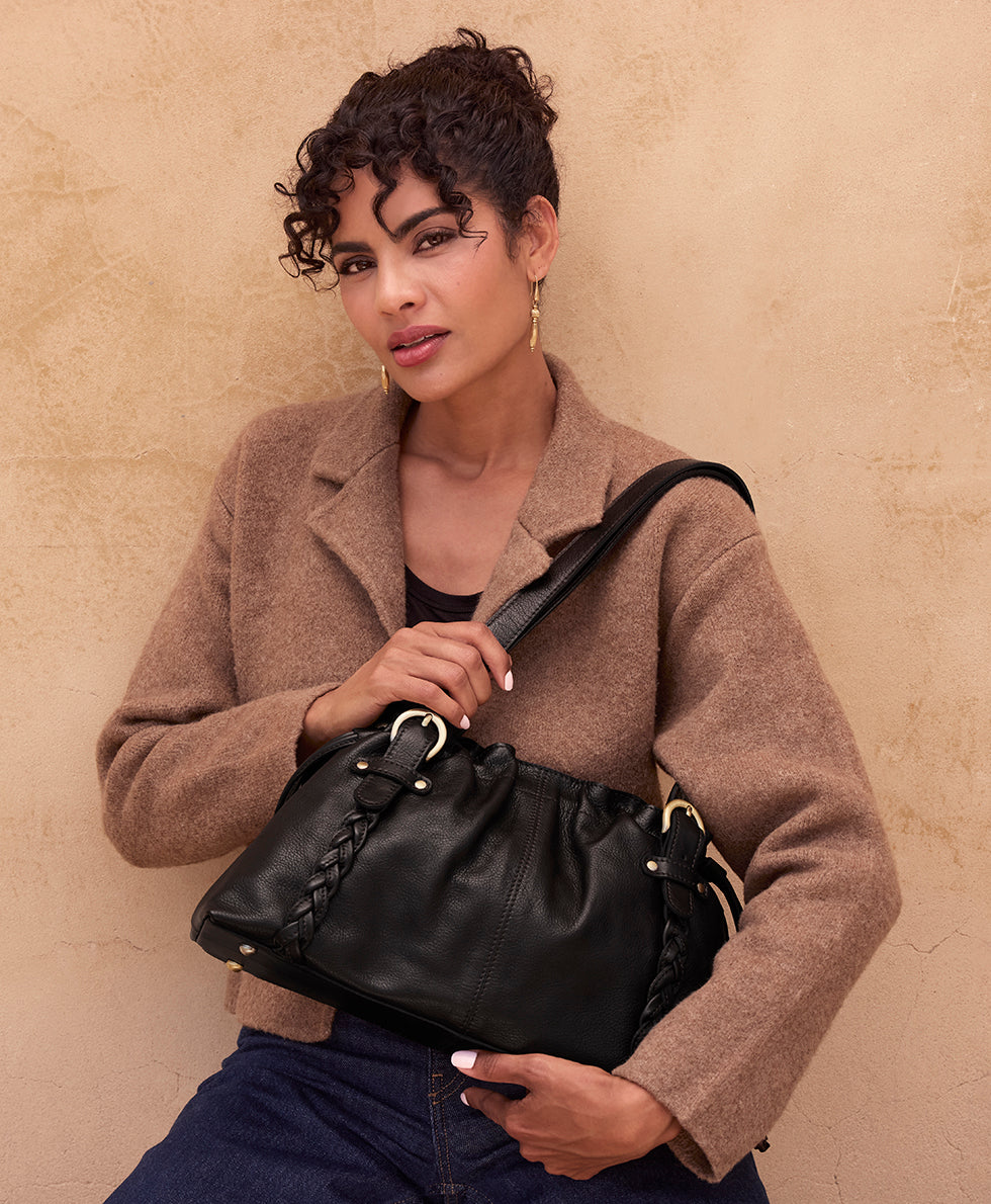 Female - Cona Satchel - Rugged Natural Grain Leather - chocolate - by Patricia Nash - View 5 of 5
