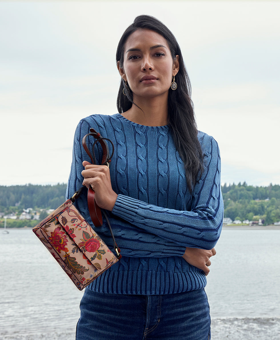 Female - Dovera Crossbody | Danish Floral Tapestry  | Danish Floral Tapestry - tree of life - by Patricia Nash - View 2 of 5