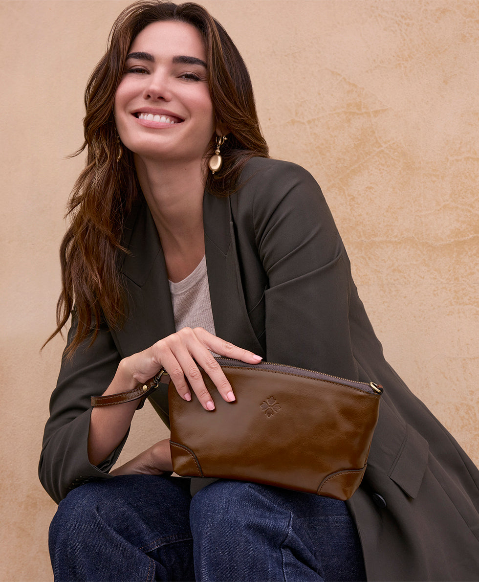 Female - Maletto Wristlet Crossbody - Vintage Distressed Leather - mushroom - by Patricia Nash - View 22 of 22