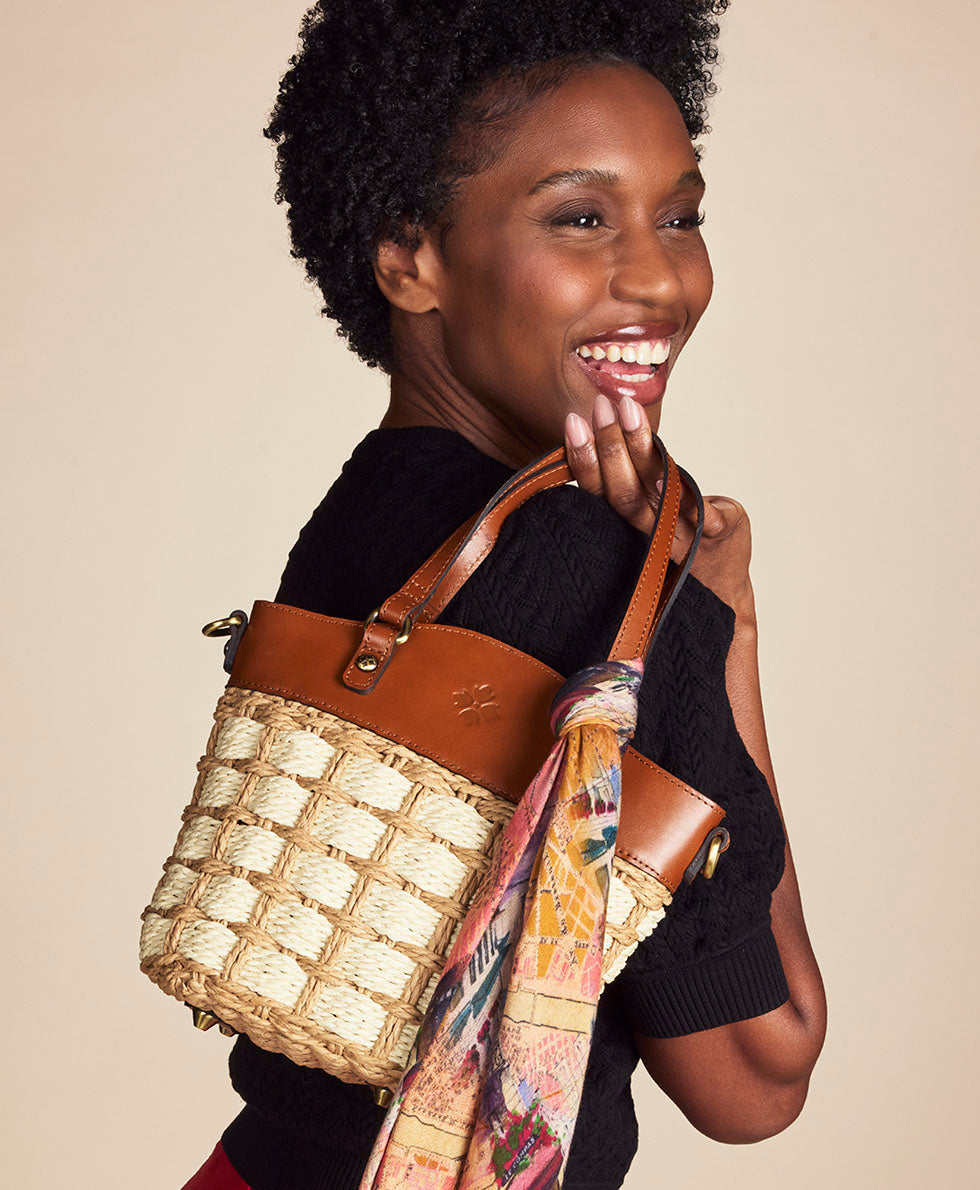 misha and puff バジル 花鉄 3y Montella Basket Bag with Scarf - Specialty Woven – Patricia Nash