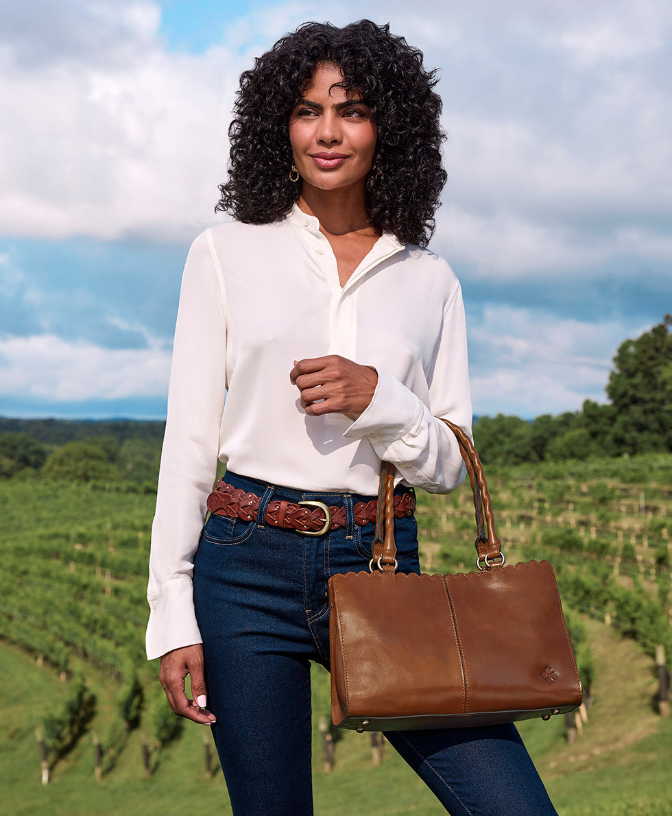 Female - Morra Satchel - Vintage Distressed Leather - cognac - by Patricia Nash - View 8 of 21
