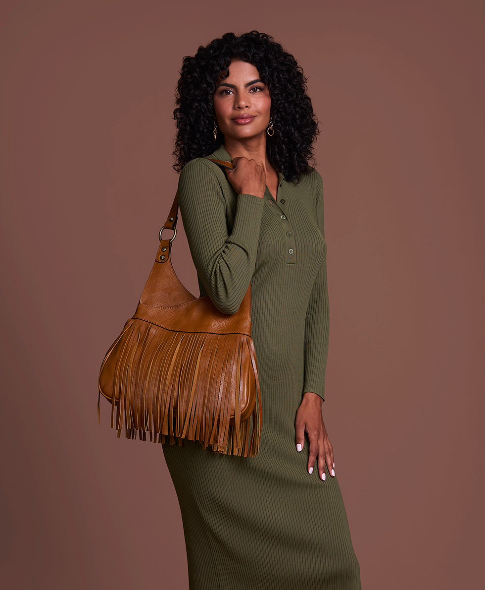 Female - Pienza Shoulder Bag - Rugged Natural Grain Leather - cognac - by Patricia Nash - View 6 of 6