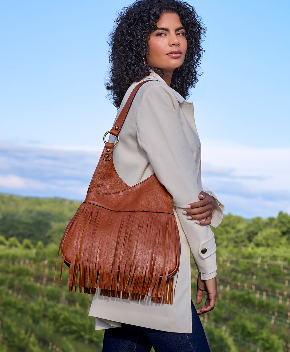 Female - Pienza Shoulder Bag - Rugged Natural Grain Leather - cognac - by Patricia Nash - View 4 of 6