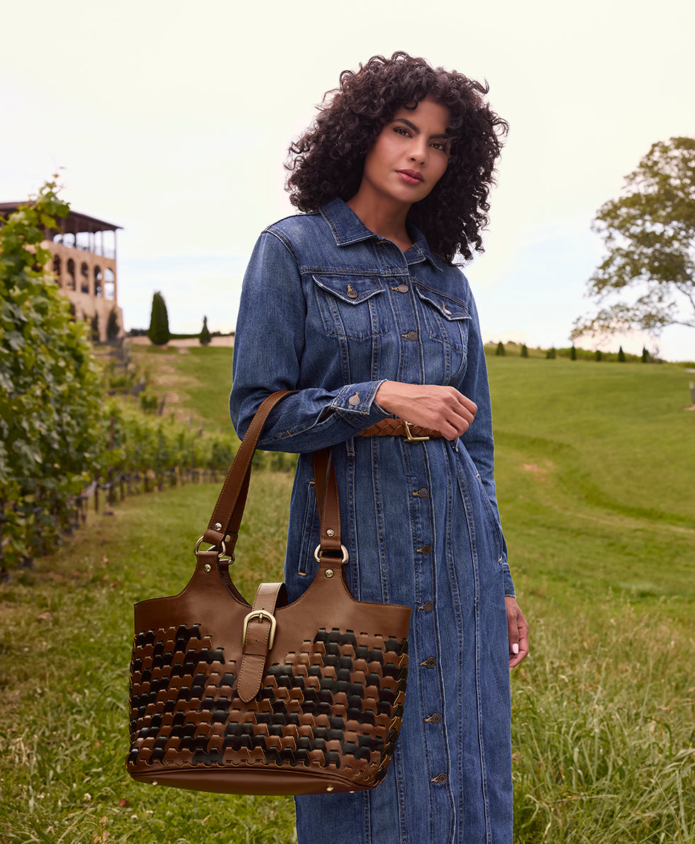 Pitassi Tote - Leather Link - cognac / chocolate - by Patricia Nash - View 5 of 5